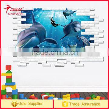 3D Self-adhesive Removable Break Through the Wall Vinyl Wall Sticker/dolphins Art Decals Decorator