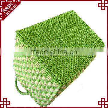 Set of 3 Green Color Hand Weave Soft Laundry Basket Plastic photo-3