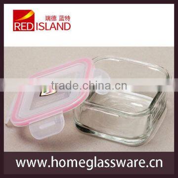 tempered square glass bowl with plastic lid