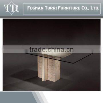 Italy Modern Design TV Stand Glass Top White Travertine Base photo-5