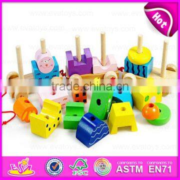 Kids Wooden Train Set Pull Along Toy,Wooden Block Train Toy for Children,Pull Shape Block Train Toy W05C021 photo-5