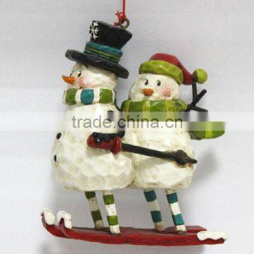 Polyresin Double Snowman Skating Christmas Ornaments