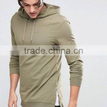 Custom With Hood Side Zip Longline Over The Head Style Green Men's Lightweight Spandex/Cotton Casual Slim Pullover Hoodies
