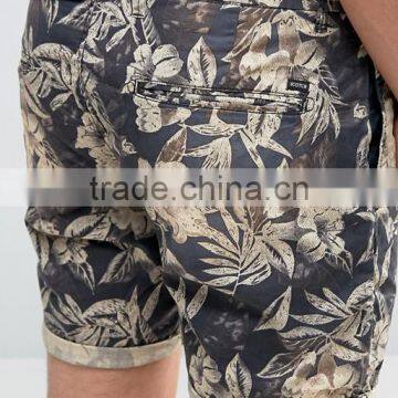 2016 High Quality Latest Custom Side Slant Pockets Men's Flower Printing Slim Fit 100% Cotton Soft Touch Zip Fly Casual Shorts photo-3