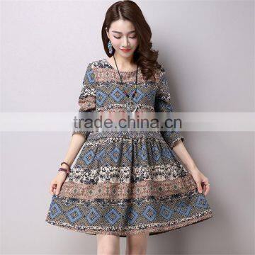 2017 new design Pullovers skirt fashion Retro national wind style ladies dress Comfortable cotton dress