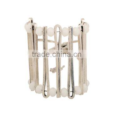 Black Fected Beaded Cuff Bangle Big Wide Strip Metel Cuff Bangle Women Elastic Beaded Bracelets photo-4