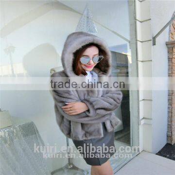 2016 New Genuine Mink Fur Coat With Hood Real Whole Skin Mink Fur Long Jacket Warm Winter Mink Fur Garments Plus Size