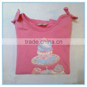 OEM Cotton Children Girls Long Sleeve Shirt, Girls Boutique t Shirt With Bowknot on Shoulder photo-3