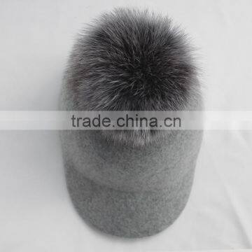 Myfur Adult Unisex Fedora Hat With Detachable Genuine Fox Fur Bobble photo-5