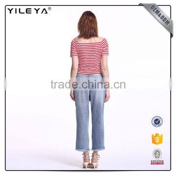 OEM&ODM Service Women Stripe T-shirts,boat Neck Tops photo-6