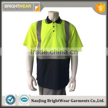 Mens two-tone flame retardant fluorescent reflective sew-on tape workwear safety polo shirt