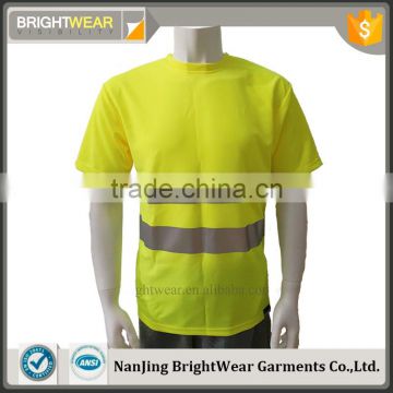 Mens short sleeve generic heat-applied reflective tape Europe hi vis fluorescent t-shirt