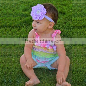 Baby Girls Bubble Ruffle Rompers Adorable Petti Lace Romper With Bow Infant Jumpsuit,toddler Bodysuit With Straps and Ribbon Bow photo-2