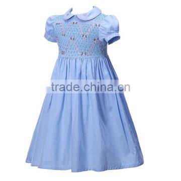 Latest Fashion Blue Smocked Dress Girls Stunning Smocking Clothing photo-3