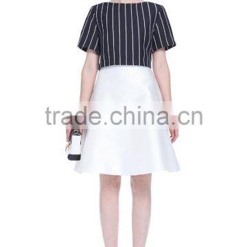 2016 Ladies Cotton/polyester Navy Strip Thick Formal Short Sleeve Shirt/blouse