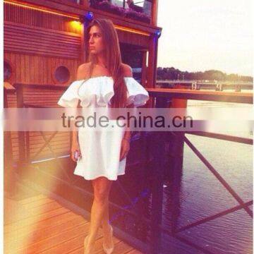 Ladies Fashion Half Shoulder-off Dresses Lady's Short Butterfly Sleeve Dress for Wholesale 2017 photo-5