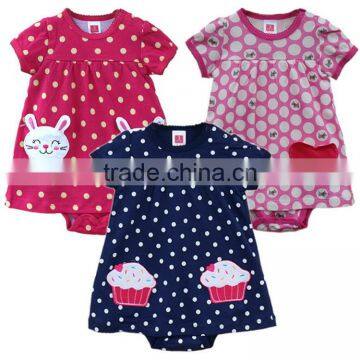2017 Summer Cinched Short Sleeve Girl Romper One Piece Polka Dot New Born Baby Dress photo-2