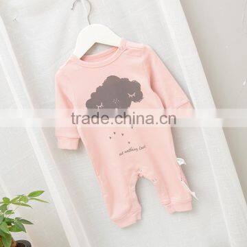 100% cotton pure color cute printing wholesale baby autumn playsuit