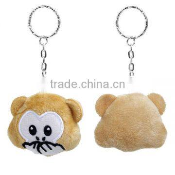 Wholesale Monkey Animal Silver Tone Brown Emoji Pattern Carved Plush Keychain photo-3