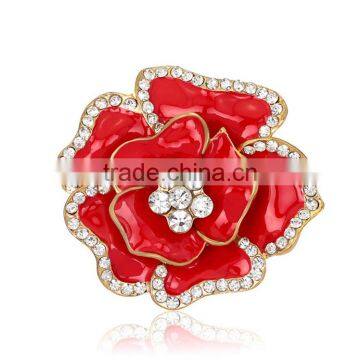 Six Color Available Rose Shaped Inlay Rhiestone Brooch