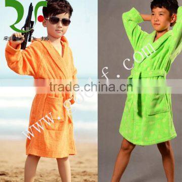 Soft 100% Cotton Pure Color Hooded Bathrobe for Kids photo-6