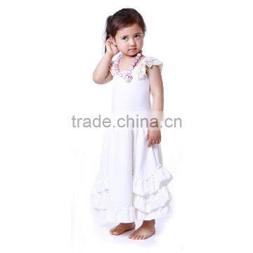 Kids Girl Solid White Capped Sleeve Long Lace Dress