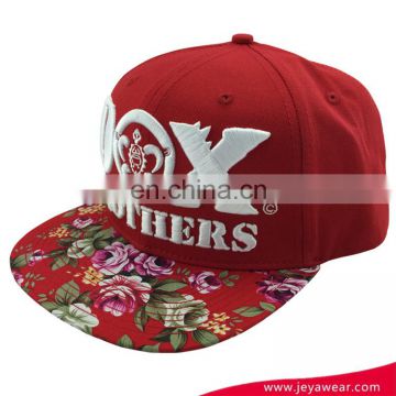 Factory Price Red Hip Pop Custom Acrylic Snapback Cap Wholesale With Printed Flower Visor