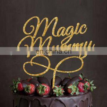 Personalized Magic Mummy Glitter Gold Acrylic Cake Topper