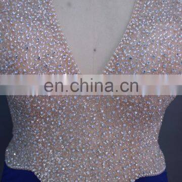 Bling Bling Beaded Halter Top Long Blue Chiffon Evening Prom Dress 2017 photo-2