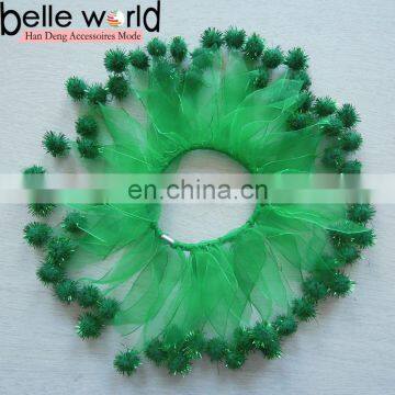 2016 DIY Cute Green Tulle Pet Dog Collar With Pom Pom