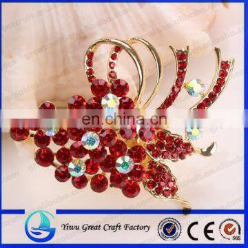 fashion flower alloy red rhinestone woman brooches for wedding inventation