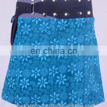 Lovely Glacial Blue Ice Shade Exotic Print Gypsy Wrap Around Skirt With Belt HHCS 111 I photo-2