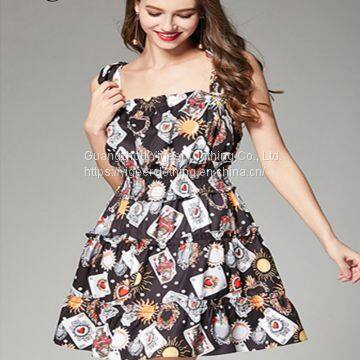 Poker Printed Strap Strings Floral Dress With Invisible Zip in Back photo-3