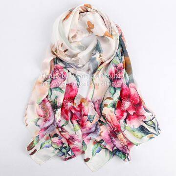 Large Long Silk Scarf Hijab Women Luxury 100% Pure Silk Chiffon Scarf photo-2