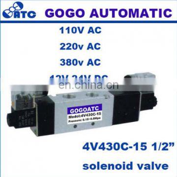 GOGO Pneumatic solenoid valve 4V430C-15 two coil 1/2" BSP AC110V 5/3 way electric control valve Plug with red Indicator light