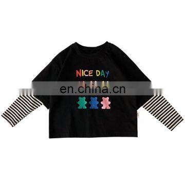 C1007/All-match casual korea fashion girls false two piece sweatshirt set kids wholesale cute sweatshirts