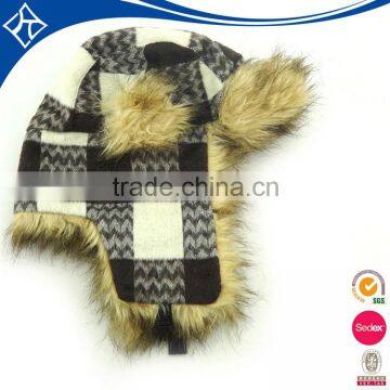 High Quality Check twill unstructured luxury Winter Hat With Earflags