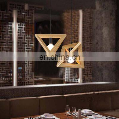 Wood Retro Modern Hanging Light Chandelier Triangle Polygon Restaurant Bar Creative Decoration LED Chandelier photo-2