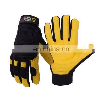 HANDLANDY Ultra Comfort Mens Genuine Goatskin Leather Driver Gloves Assembly Work Gloves Construction Safety Working Gloves