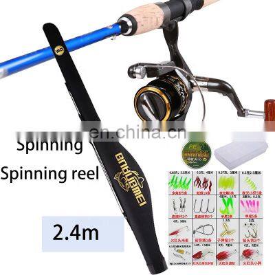 2.1m 2.4m fishing rod reel kit  fishing pole carbon fiber fishing rods with spinning reel combo set