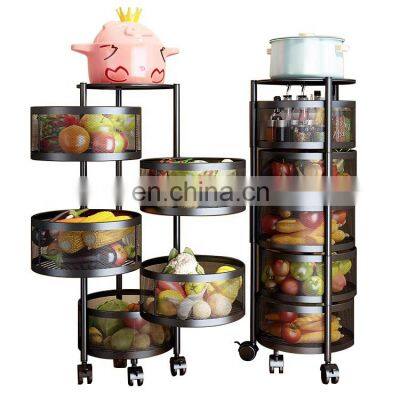 black Rotating Utility Trolley Cart kitchen organizer vegetable storage baskets 4-tier Kitchen Storage Rack