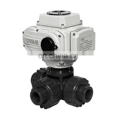 UPVC Three Ways Motorized Electric Ball Valve Double Union Socket L Port ON/OFF Type