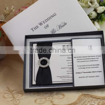 Hot Luxury Customized Black Ribbon Wedding Invitations with Box                        
                                                Quality Choice