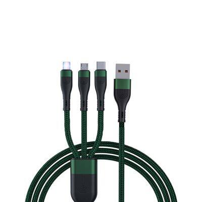 Factory 3 In 1 Nylon Braided 6a Micro Usb Type C OD4.0 charger cable 66W PD data cable for Apple for Android for Huawei