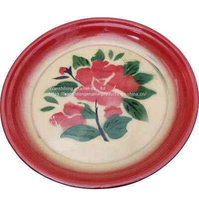 Round big enamel serving tea tray