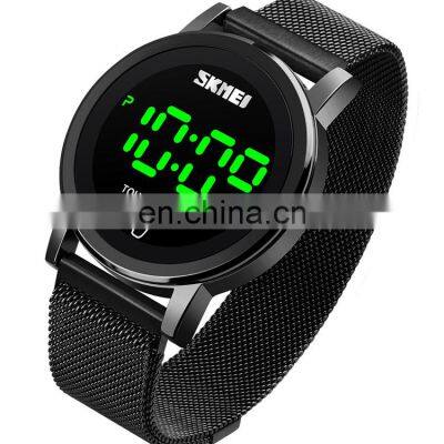 New arrival wholesale Skmei 1668 new design led light touch screen stainless steel mesh strap men digital watches