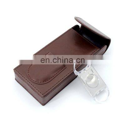 Handmade Hot Sale Cigar Cutter Travel Cigar Case with PU leather holder