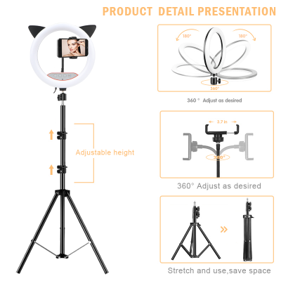 Cat Ear Makeup Selfie 10 Inch 10inch RGB Ring Fill Light With Tripod Stand Photography Phone Flash Ring Light Lamp Fashion Circle photo-3