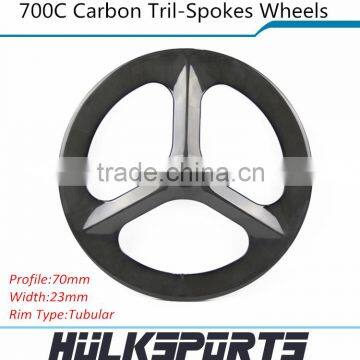 700c Carbon Tri spoke wheels 3 spokes tubular carbon wheelset of 23mm width for road bicycle or fix gear cycling