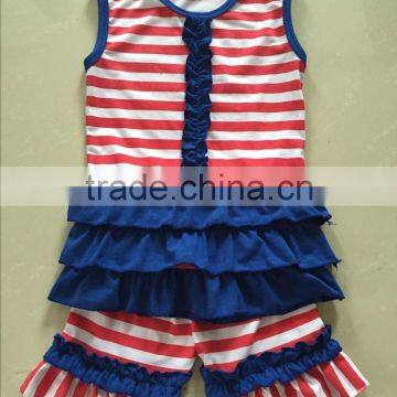 Boutique Outfits Knit Cotton Layered Clothing Sets US Independence Day patriotic striped children suit